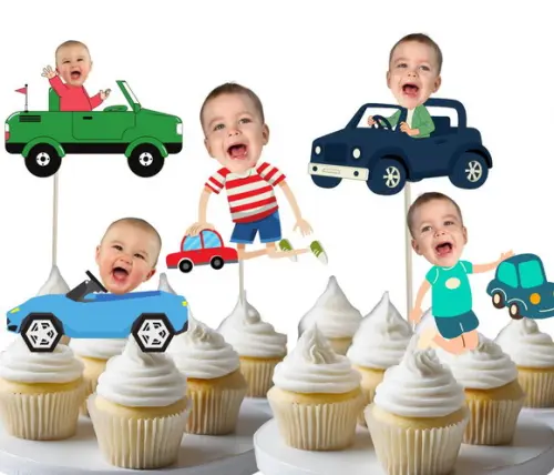 Toppers Carrinho com Foto para Doces, Cupcakes e Salgados..