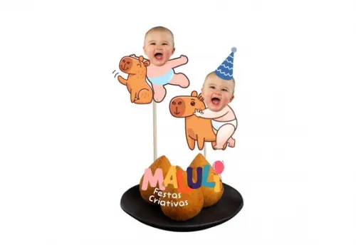 Toppers Capivara com Rostinho para Aniversário e Mesversário