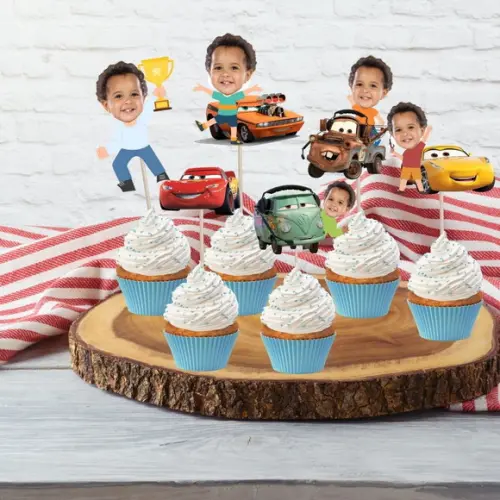 Toppers Carros Mcqueen com Foto para Decoração de Docinhos
