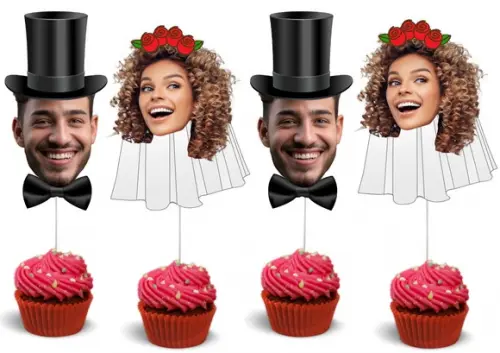 Toppers Casal Noivos para Despedida de Solteira com Sua Foto