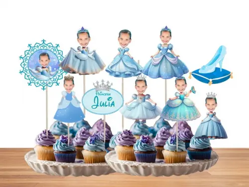 Toppers Cinderela Princesas com Sua Foto para Docinhos
