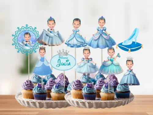 Toppers Cinderela Princesas com Sua Foto para Docinhos