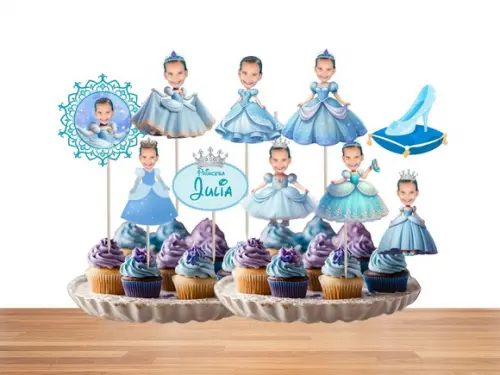 Toppers Cinderela Princesas com Sua Foto para Docinhos