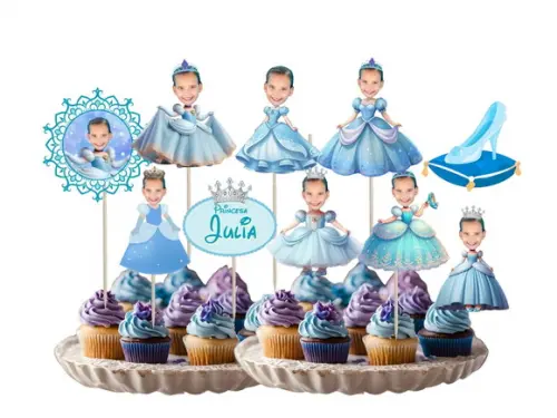 Toppers Cinderela Princesas com Sua Foto para Docinhos