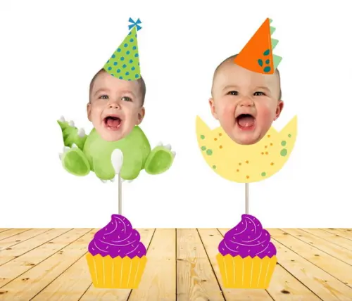 Toppers Dino Baby com Sua Foto para Docinhos- 10 Modelos