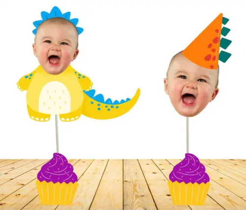Toppers Dino Baby com Sua Foto para Docinhos- 10 Modelos