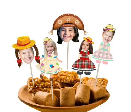 Toppers Festa Junina Meninas para Doces. Tags com Rostinhos.