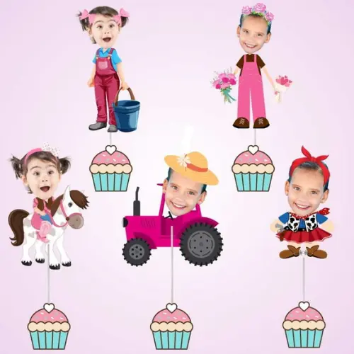 Toppers Fazendinha Menina com Foto - 10 Modelos Diferentes
