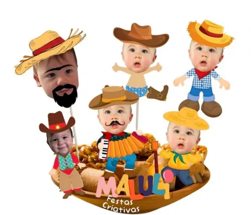 Toppers Festa Junina Menino para Doces. Tags com Rostinhos.