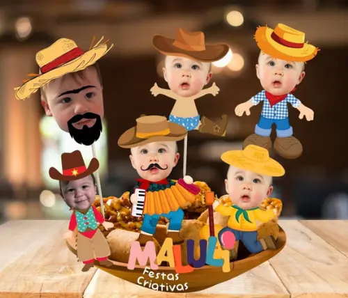 Toppers Festa Junina Menino para Doces. Tags com Rostinhos.