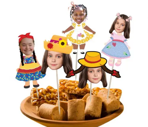 Toppers Festa Junina Meninas para Doces. Tags com Rostinhos.
