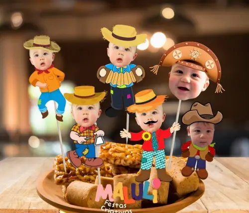 Toppers Festa Junina Menino para Doces. Tags com Rostinhos.
