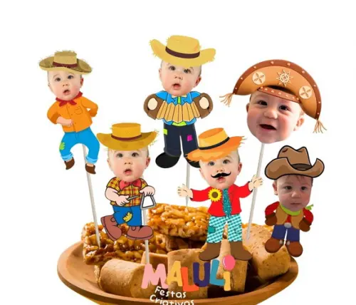 Toppers Festa Junina Menino para Doces. Tags com Rostinhos.