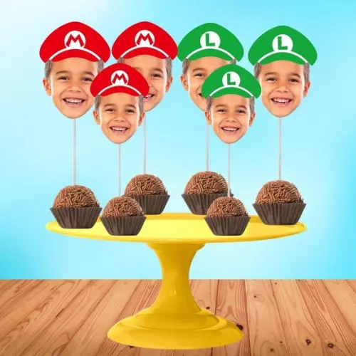 Toppers Mario Brós com Sua Foto para Docinhos