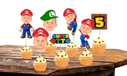 Toppers Mario Bros com Sua Foto para Docinhos Super Mario