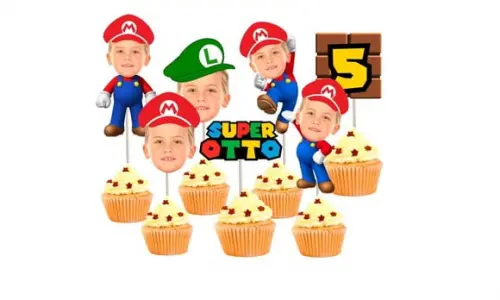Toppers Mario Bros com Sua Foto para Docinhos Super Mario