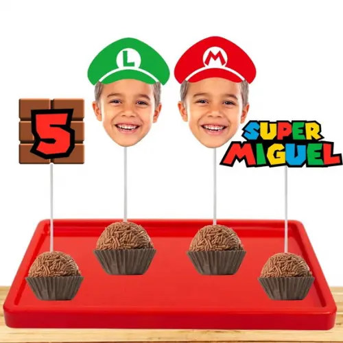 Toppers Mario Brós com Sua Foto para Docinhos