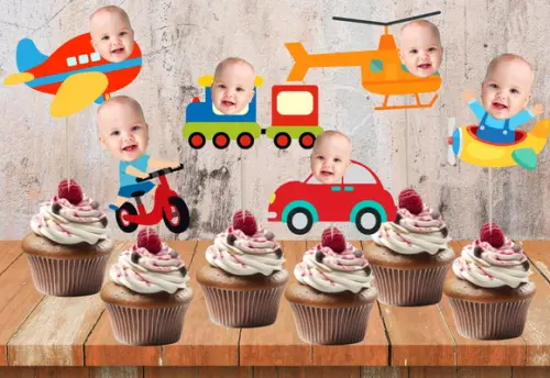Toppers Meios de Transportes para Doces. Tags com Foto.