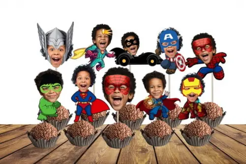 Toppers Super-heróis com Foto de Rostinhos.