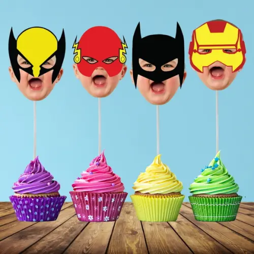 Toppers Super-heróis com Foto de Rostinhos.