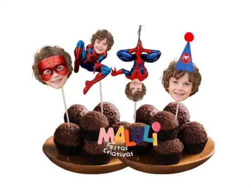 Toppers Tag Homem Aranha com Sua Foto para Doces