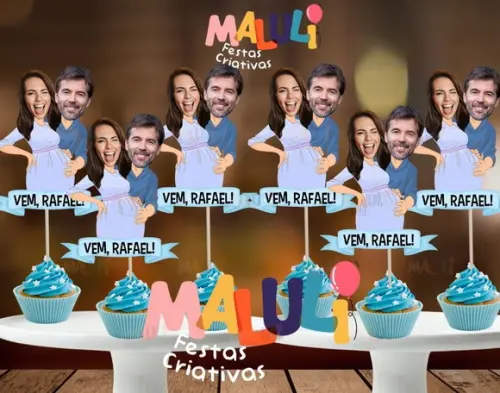 Toppers Tags Doces para Chá de Bebê Menino com Fotos + Nome