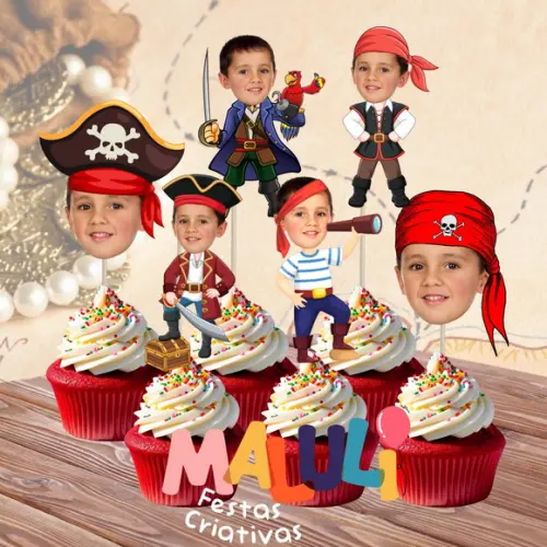 Toppers Tags Pirata com Sua Foto para Docinhos