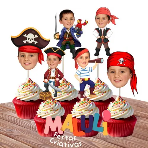 Toppers Tags Pirata com Sua Foto para Docinhos