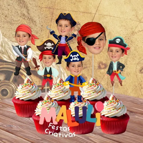 Toppers Tags Pirata com Sua Foto para Docinhos
