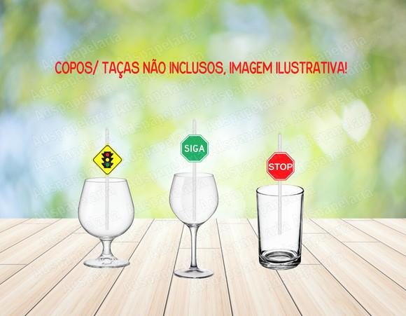 Canudo de Papel com aplique de papel - Sinal de Transito