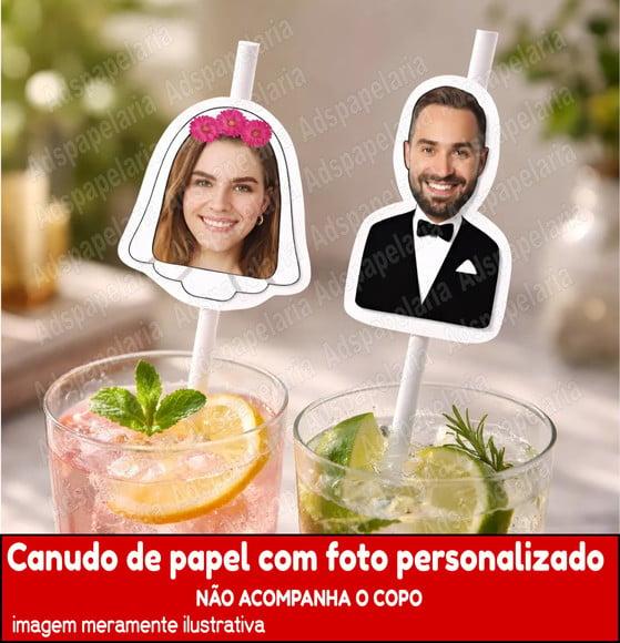 Canudos Personalizados Foto Noiva com Véu, Noivo de Terno - noiv
