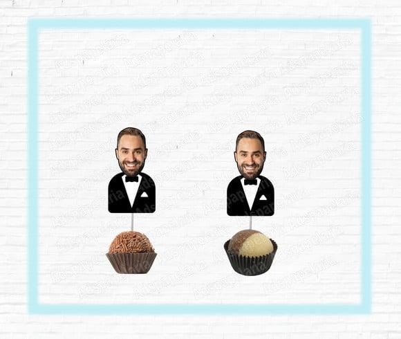 Topper - tag  para Docinhos Noivo com Foto de Terno Mod02