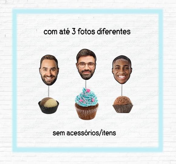 Kit 30 Topper com Foto de Rostinho Masculino - até 3 Fotos
