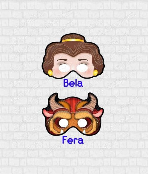 Mascaras de papel a Bela e a Fera