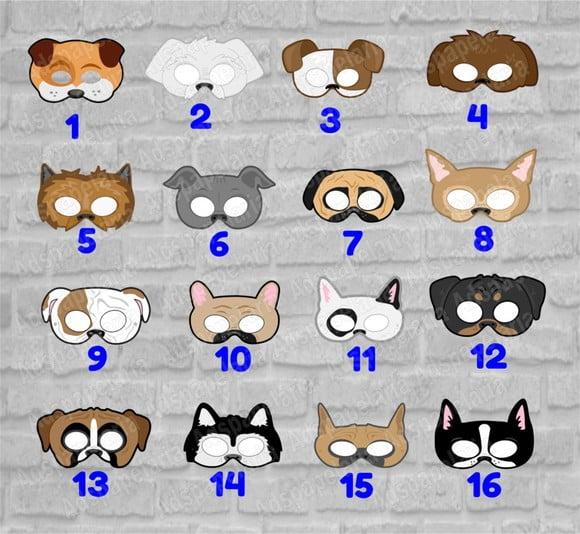 Mascaras de Papel Cães/cachorros/cachorrinhos