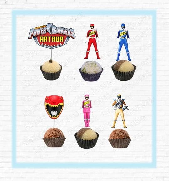 Toppers - tag para doces Power Rangers Dino Charge e Super Charge