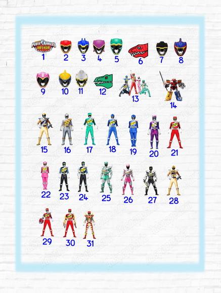 Toppers - tag para doces Power Rangers Dino Charge e Super Charge
