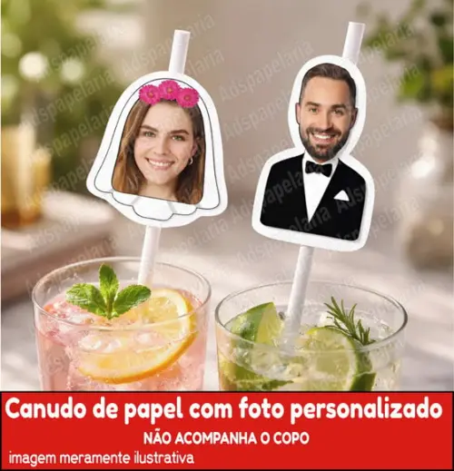 Canudos Personalizados Noiva com Véu, Noivo de Terno - casamento - noivado