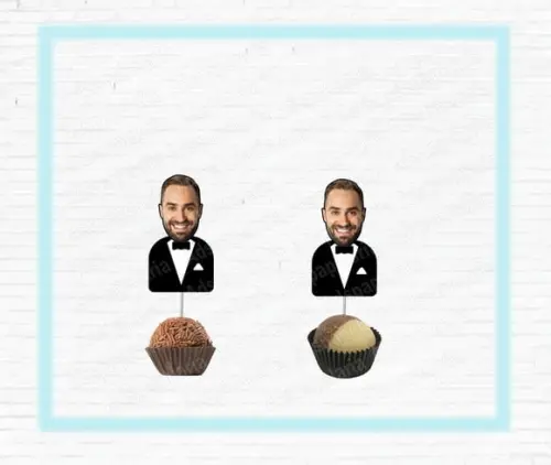Topper - tag  para Docinhos Noivo com Foto de Terno Mod02