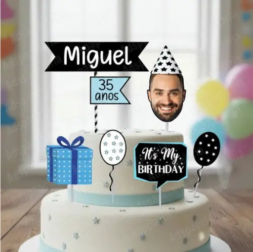 Topo de Bolo Topper Rostinho Masculino Festa Personalizada - topo