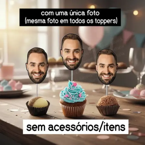 Topper com Foto Rostinho Masculino Docinho Cupcake - 1 Foto