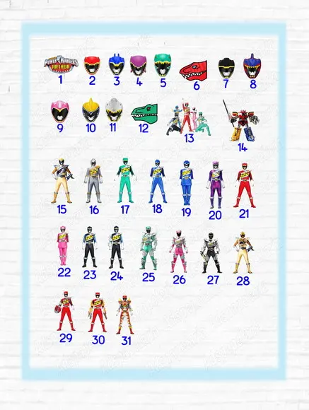 Toppers - tag para doces Power Rangers Dino Charge e Super Charge