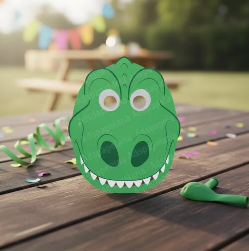 Mascara de Papel Dinossauro verde