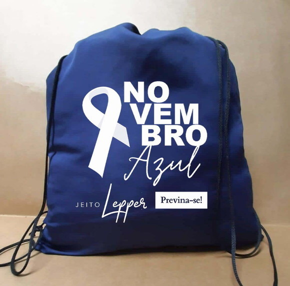 Sacochila de Tecido Novembro Azul Ecobag para Brinde Sacola