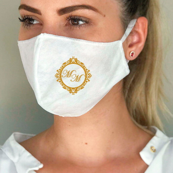 Máscara de TNT Branca com Dourado Para Casamentos e Festas