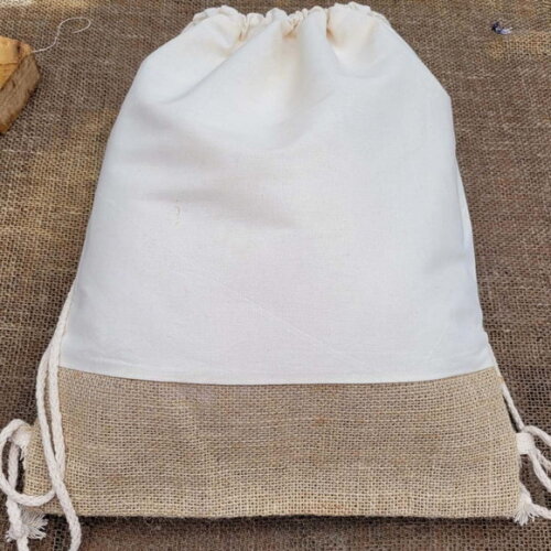 Sacochila Ecobag Sacola Mochila de Tecido Algodão e Juta