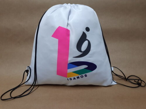 Mochila de Tecido Personalizada com Logotipo Branco