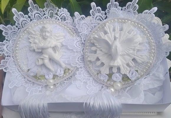 Kit Escapulário de Porta Luxo em Renda + Mini Arcanjo