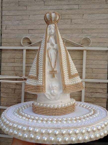 Nossa Senhora Aparecida 27cm com Pérolas + Bandeja Decorada