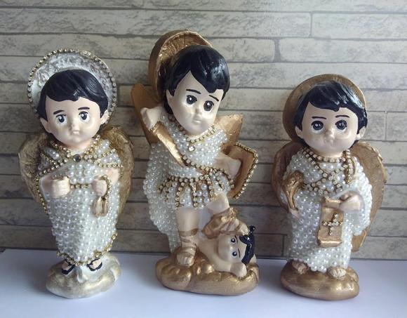 Trio de Arcanjos Baby 15cm com pérolas